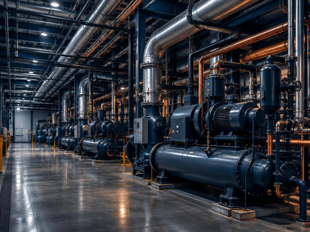 Technician inspecting commercial HVAC equipment