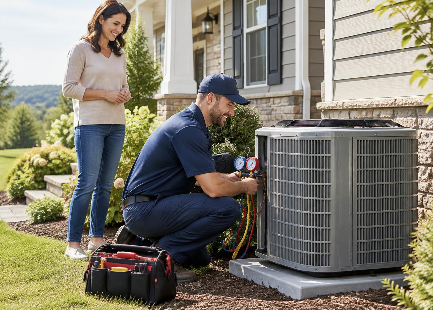 Technician performing seasonal maintenance at a Virginia home