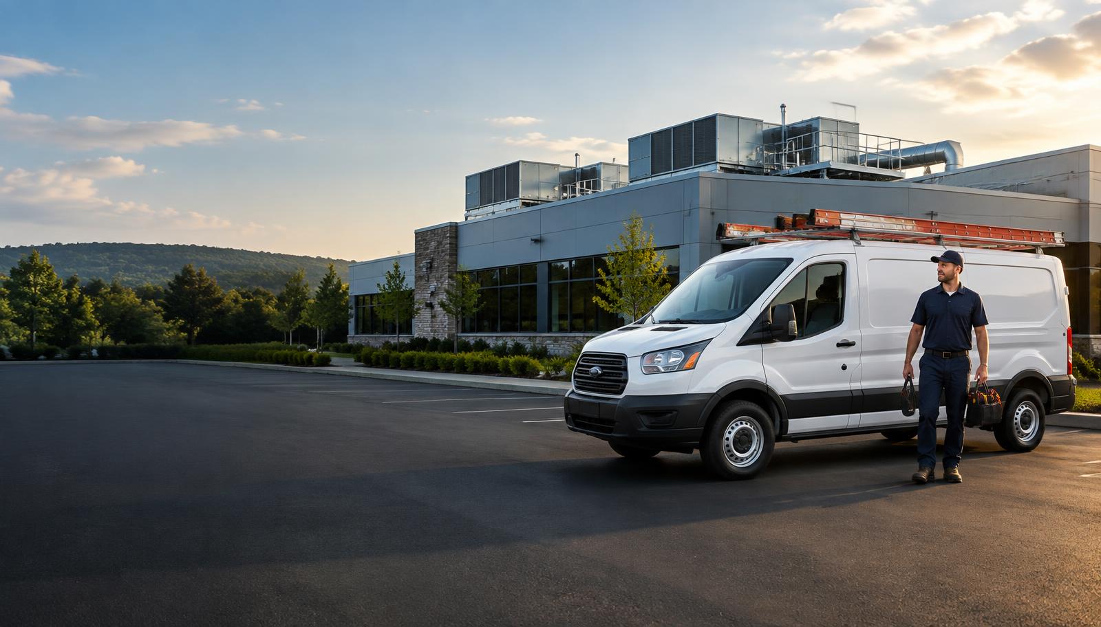 Commercial HVAC service vehicle at a Central Virginia facility